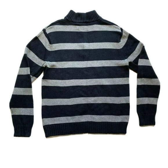 Chaps Sweater Mens Medium Striped 1/4 Zip Chunky Knit Pullover Mock Neck Cotton - Picture 2 of 12